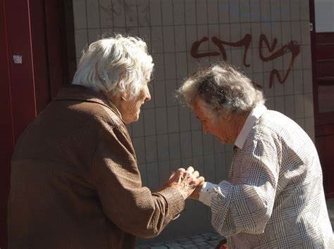 Two older women walking in Wales